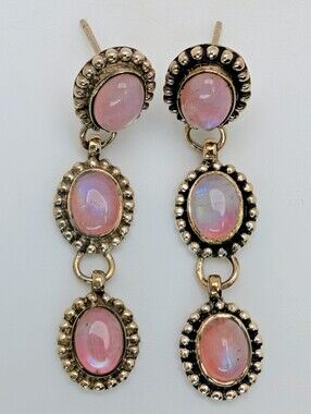Pink Moonstone Dangle Earrings S925 Sterling Silver